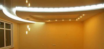 Двухуровневые натяжные потолки с подсветкой фото