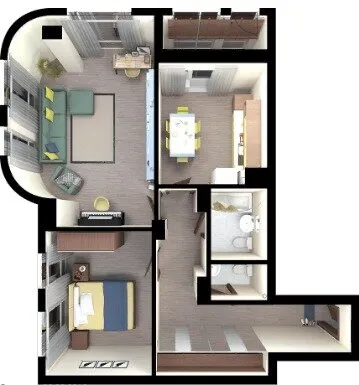Планировка квартиры с комнатой нестандартной формы в ЖК «Тринити».