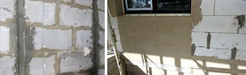Штукатурка стен из газобетона внутри помещения по маякам и под сетку: фото, видео инструкция