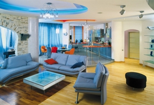 Дизайн гостиной-объединенной с кухней и столовой, и фото совмещенного интерьера