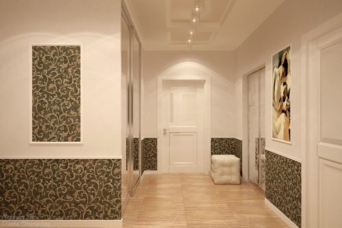 Дизайн коридора в квартире комбинированными обоями (69 фото): как скомбинировать в прихожей два вида цветов, варианты поклейки