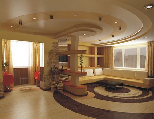 Дизайн натяжных потолков в гостиной, фото и варианты оформления
