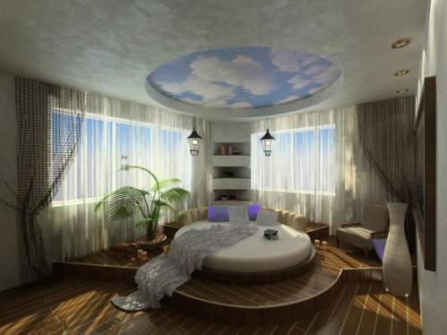 Дизайн спальни 12 кв м: отделка в стиле модерн с диваном и подиумом для взрослых