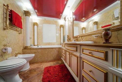 Красный натяжной потолок в интерьере (потолок, натяжной, стен) Красный натяжной потолок в интерьере
