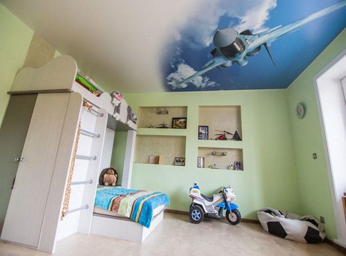 Натяжные потолки в детскую: фото комнаты, девочка в детском саду, для мальчика цвет фотопечати, как выбрать