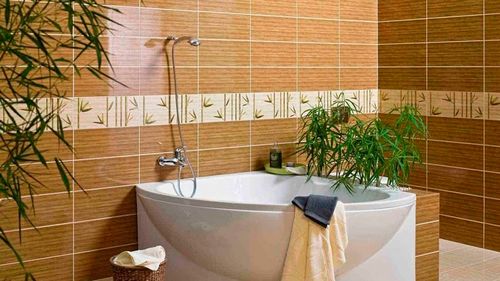 Плитка для ванной бамбук: фото желтая и бирюзовая комната