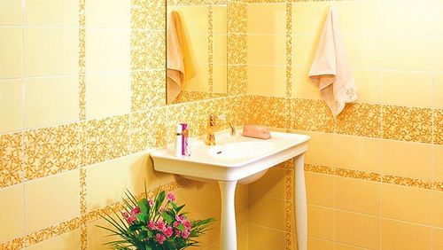 Плитка для ванной бамбук: фото желтая и бирюзовая комната