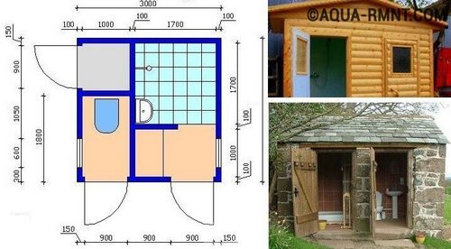 Проект дачного туалета с душем в чертежах и схемах