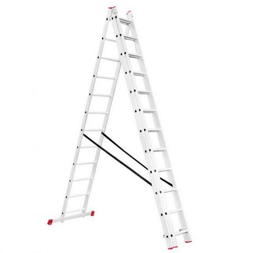 Трехсекционные алюминиевые лестницы: раздвижные секции 3х11 и 12, 14 универсальная, раскладные ступени