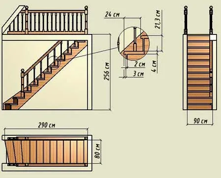 Чертеж лестницы с площадкой
