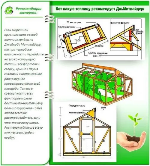 Чертеж теплицы по Митлайдеру из профильной трубы. Теплица по Митлайдеру своими руками