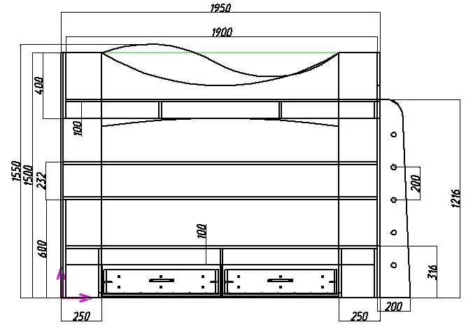чертеж двухъярусной кровати размерами из дсп