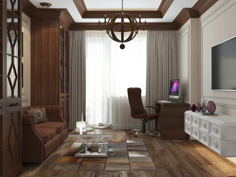 Кабинет в современном стиле в квартире с диваном
