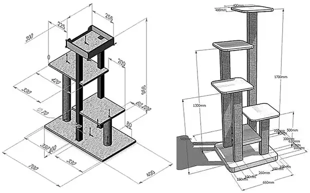 Чертежи когтеточек с лежанками и лазалками