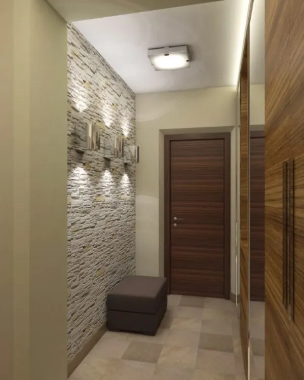 искусственный камень в дизайне длинного коридора в квартире фото 