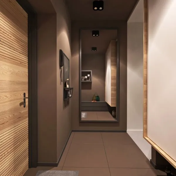 зеркало и шоколадный цвет в дизайне коридора в квартире 