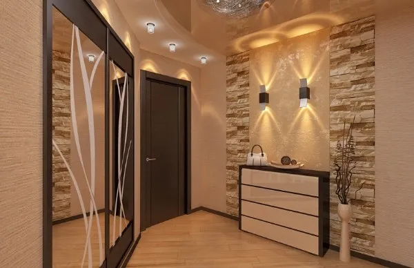 многоуровневое освещение в дизайне коридора в квартире фото 