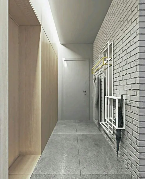 кирпичная кладка в дизайне длинного коридора в квартире фото 