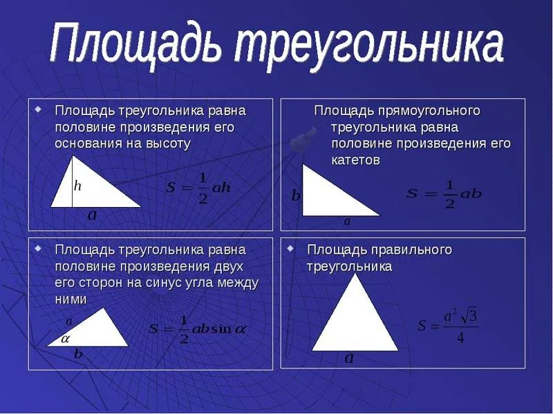 Основные формулы расчета площади треугольников Основные формулы расчета площади треугольников