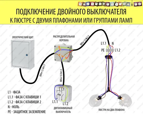 Как сделать двойной выключатель на одну лампочку