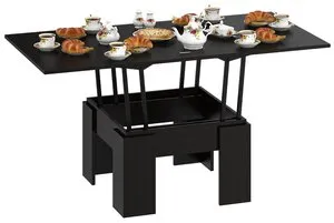 Стол-трансформер журнально-обеденный Бета раскладной, цвет венге, ШхГхВ 80х80х47,5 см. 160х80х81,5 см. разложенный