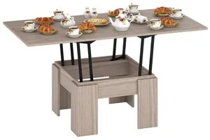 Стол-трансформер журнально-обеденный Бета раскладной, цвет ясень шимо светлый, ШхГхВ 80х80х47,5 см. 160х80х81,5 см. разложенный