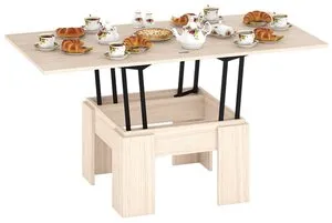 Стол-трансформер журнально-обеденный Бета раскладной, цвет дуб, ШхГхВ 80х80х47,5 см. 160х80х81,5 см. разложенный