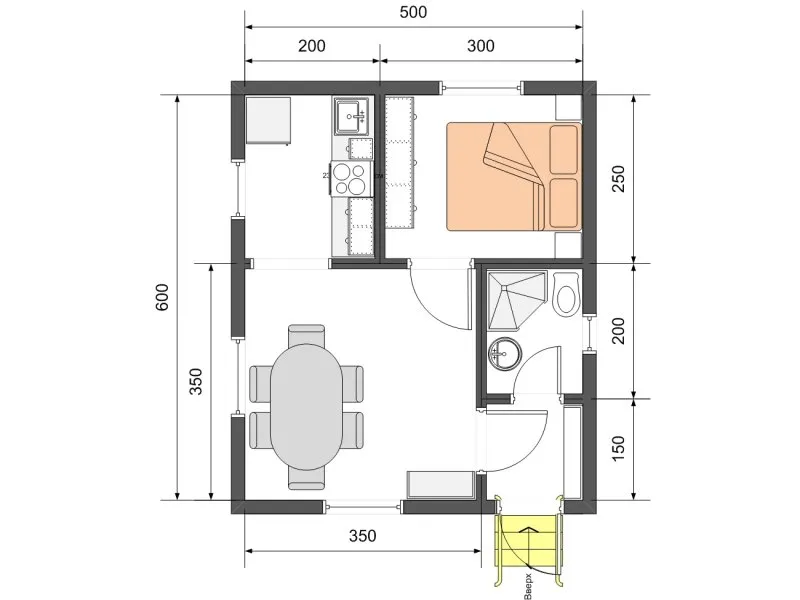 Дачный дом 1 этаж 6х6 планировка с санузлом