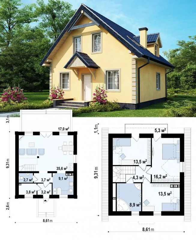 Проект маленького двухэтажного дома