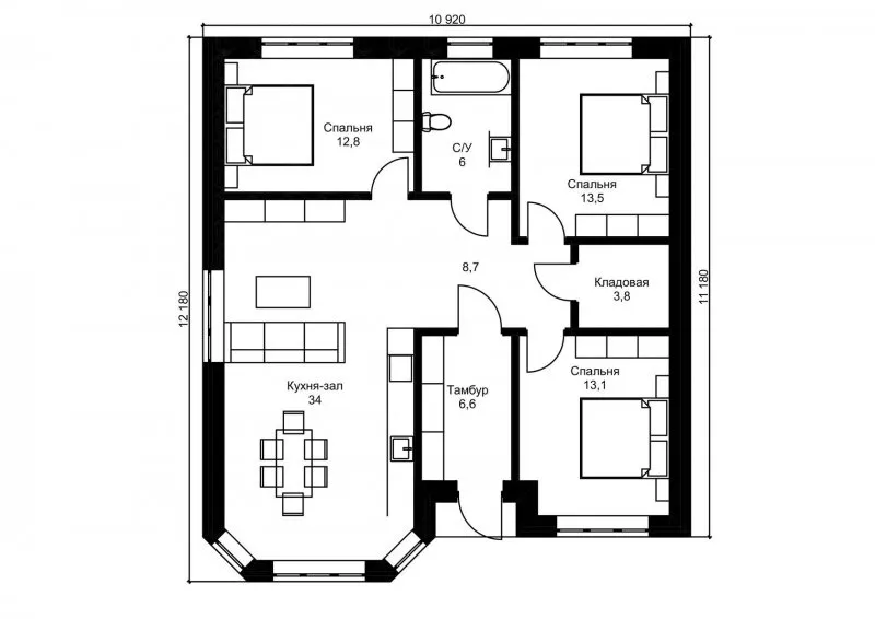 Одноэтажный дом 110 кв м планировка
