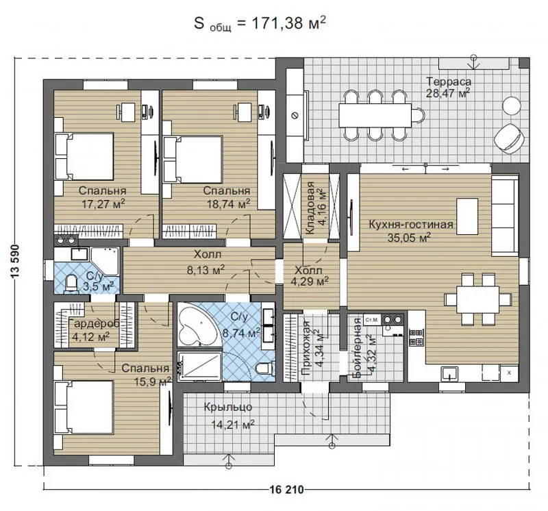 Планировка одноэтажного дома 240 кв м