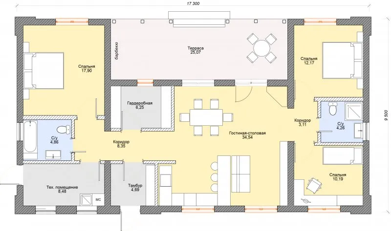 Планировка барнхаус одноэтажный 2 спальни
