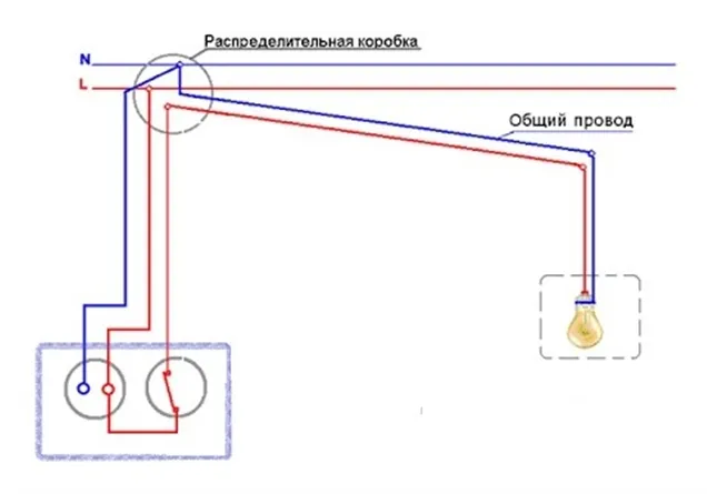 Схема для одноклавишного блока выключателя с розеткой