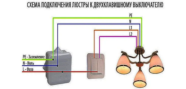 Как же правильно подключить люстру с 3 проводами к двухклавишному выключателю