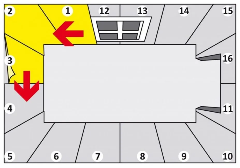 Схема движения при поклейке обоев в комнате