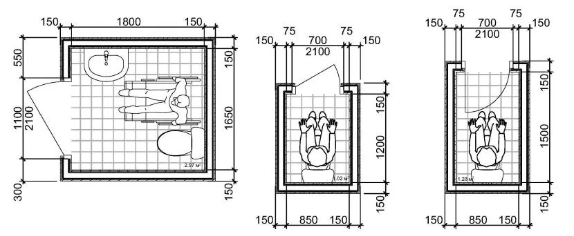 Варианты габаритов туалетной комнаты