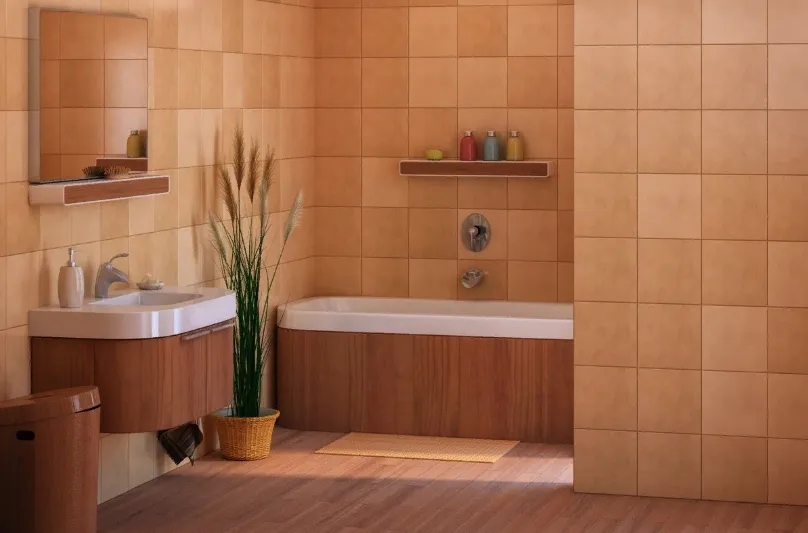 Стандартная прямая укладка плитки в ванной комнате