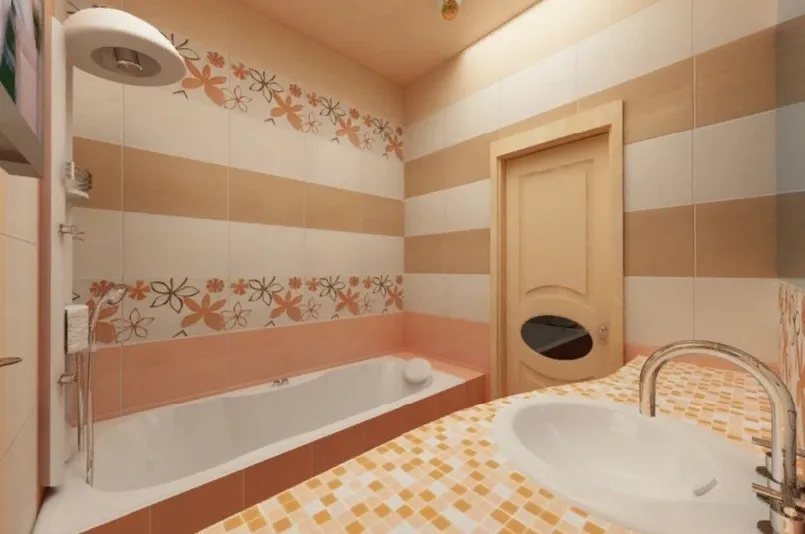 Горизонтальный вариант укладки плитки для визуального расширения пространства ванной