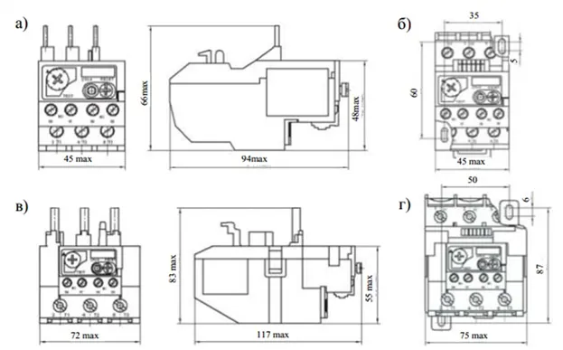 Габаритные размеры реле типа РТЛ