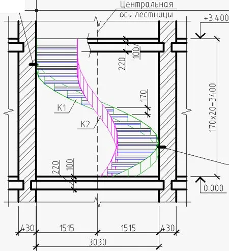 винтовая лестница чертеж 