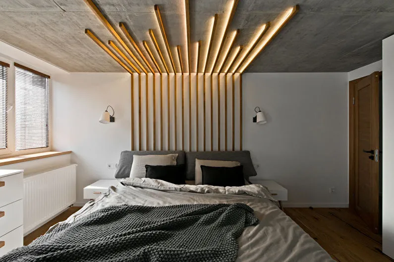 Серая спальня в стиле лофт - Дизайн интерьера