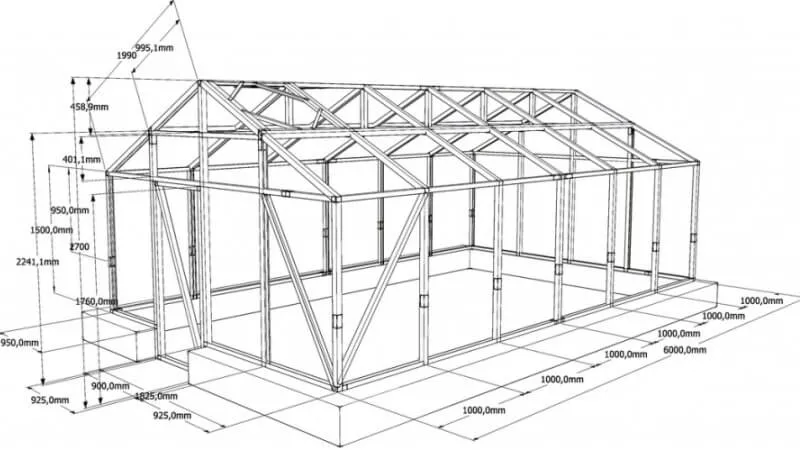 чертеж теплицы с прямыми стенами