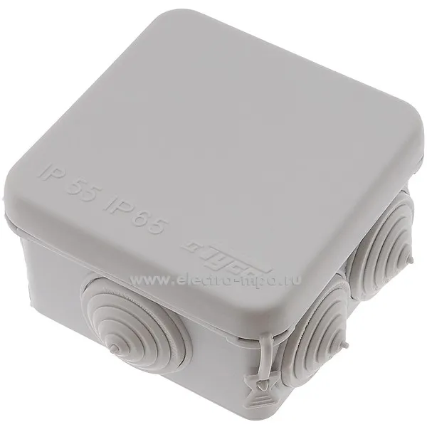 К1627. Коробка Тусо 67030 распаечная пластиковая с сальниками 70х70х40мм IP55 серая (Рувинил)
