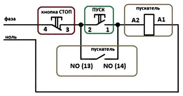 Схема включения магнитного пускателя с тепловым реле