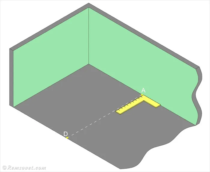 Разметка перегородки с помощью угольника