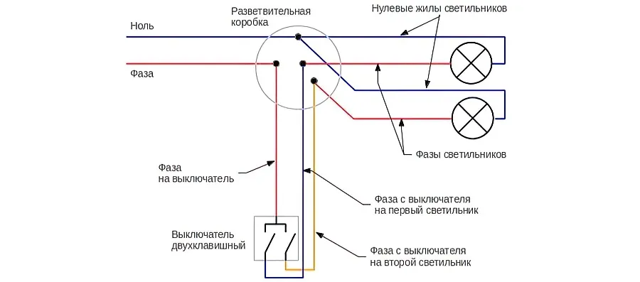 Как подключить двухклавишный выключатель: инструкция схема подключения + фото