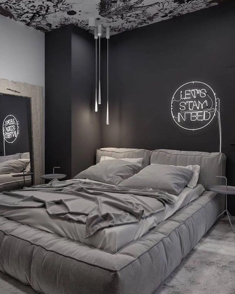 (+120 фото) Серый интерьер спальни
