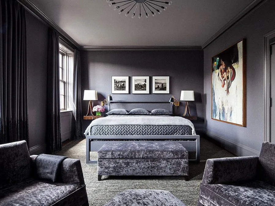 (+120 фото) Серый интерьер спальни