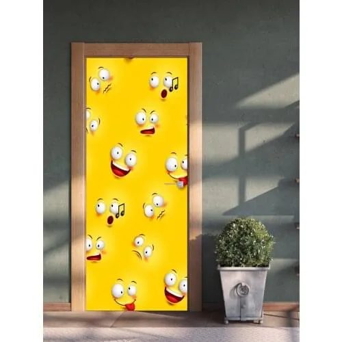 Декоративная наклейка на входную дверь, стену или холодильник «Смайлики» самоклеющаяся, единым полотном