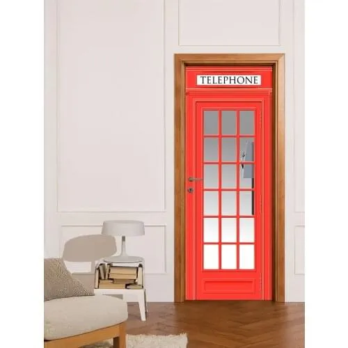 Декоративная наклейка на входную дверь «Красная телефонная будка», самоклеющаяся, единым полотном